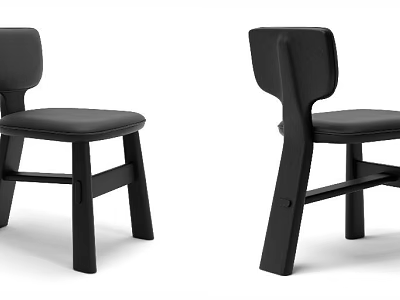 Modern Black Single Chair With Wooden Frame And Leather Seat For Home Decor 3d model