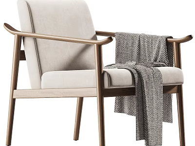 Stylish Leisure Chair With Wooden Frame Light Fabric Upholstery And Plaid Throw 3d model