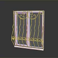 Wrought Iron Decorative Window Grille With Scrollwork And White Frame For Home Decor