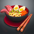 Delicious Ramen With Soft Boiled Eggs Pork Slices Vegetables In Black Bowl And Wooden Chopsticks