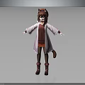 Anime Character with Cat Ears and Tail Standing in White Coat Red Top Brown Boots