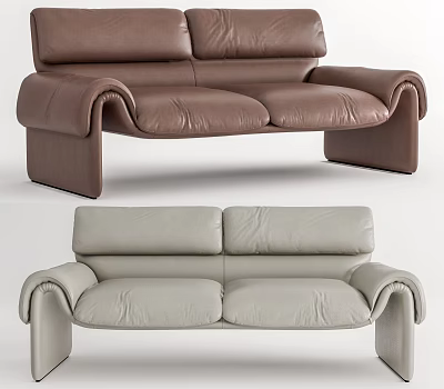 Modern Leather Two Seater Sofa Design In Brown And Beige Colors 3d model