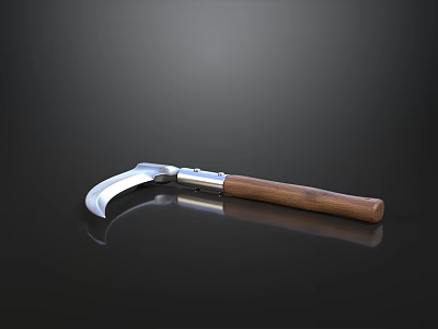 Curved Silver Metal Hardware Tool With Wooden Handle For Cutting Tasks 3d model