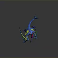 Fantasy Game Movie Character With Colorful Scales Horned Head Wings And Clawed Limbs