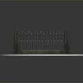 Scenic View Of Old Iron Fence With Stone Pillars On White Platform Gray Background