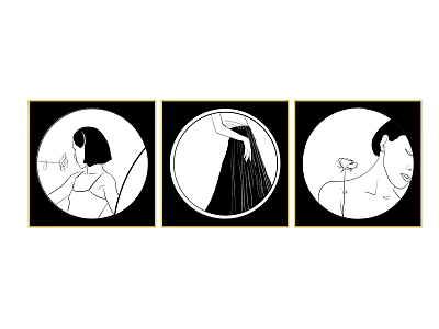 Black and White Portrait Artworks With Circular Frames For Decorative 3d model