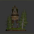Unique Wooden Building With Steep Roof And Supporting Legs Surrounded By Trees And Grass