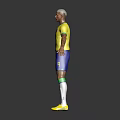 Man wearing Brazil jersey number 9 blue shorts white green socks yellow shoes dark background