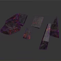 Natural Wood Stone Blocks With Black Surface And Red Lava Textures In Various Shapes