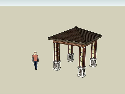 Classic Garden Pavilion Featuring Brown Sloped Roof And Ornate Column Bases 3d model