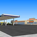 Gas Station Exterior With Canopy Parking Area And Adjacent Convenience Store Building