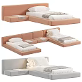 Modern Double Bed With Light Pink Upholstered Frame White Linens And Gray Throw Blanket