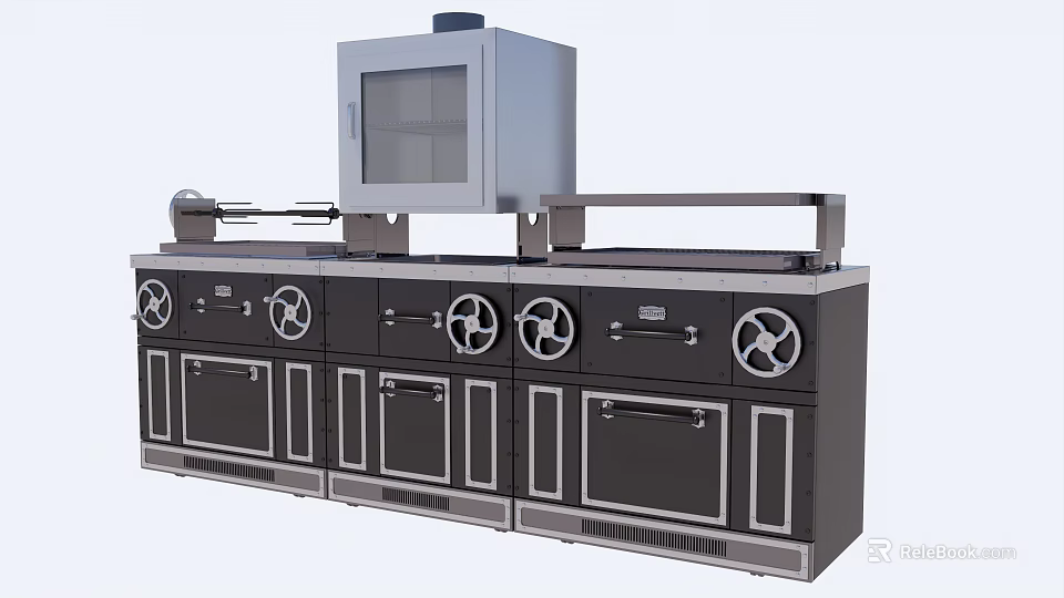 Modern Black Kitchen Appliance With Multiple Drawers And Metal Knobs 3d model 