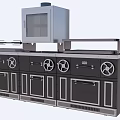 Modern Black Kitchen Appliance With Multiple Drawers And Metal Knobs