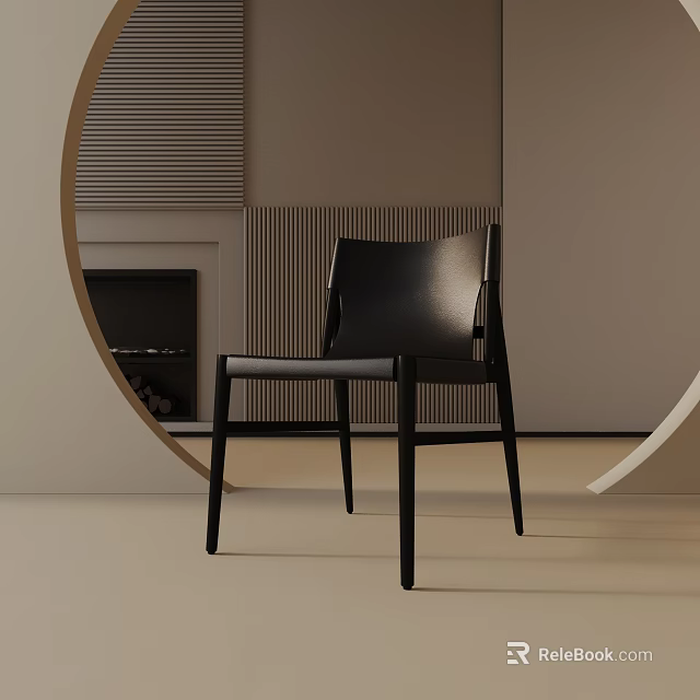 Modern Black Accent Chair In Interior With Fireplace Light Walls And Curved Decor 3d model 