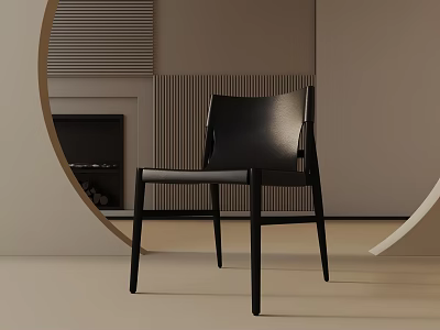 Modern Black Accent Chair In Interior With Fireplace Light Walls And Curved Decor 3d model