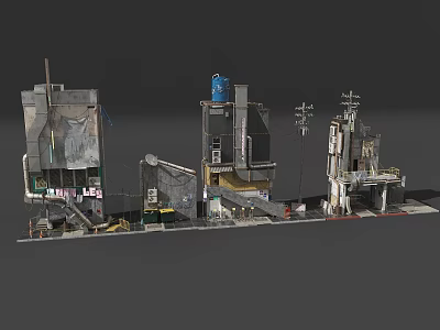 Old Industrial Building Components Featuring Rusty Metal Structures And Concrete Walls 3d model