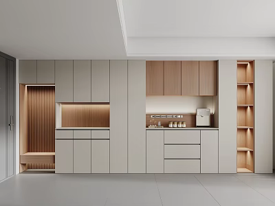 Modern Wooden Sideboard with Cabinets and Drawers in Kitchen Interior 3d model