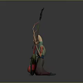 Game Fantasy Character Wearing Pointed Hat Ornate Outfit Holding Red Long Stringed Instrument