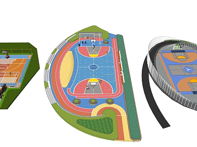 Park Landscape Design Featuring Basketball Courts Running Track And Green Areas 3d model