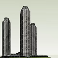 Modern High-rise Residential Complex Aerial View With Central Garden And Plaza Fountain
