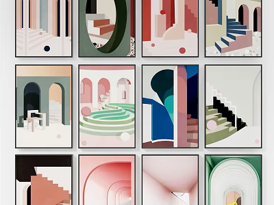 Colorful Geometric Artworks With Staircase And Arch Designs In Modern Style 3d model