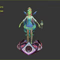 Futuristic Speaker Platform With Pink Haired Character Blue Outfit Wings And Microphone
