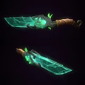 Transparent Green Glowing Sword Design With Wrapped Handle And Leaf Accents