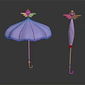 Plant Inspired Purple Umbrella Design With Open Closed Petal Shapes And Pink Handle