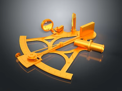 Golden Nautical Navigation Instruments Set With Sextant Telescope And Compass 3d model