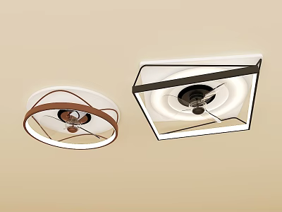 Modern Round And Square Ceiling Lights With White Shades And Brown Accents 3d model