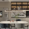 Modern Dining and Living Room Interior Featuring Marble Wall TV And Dining Table Chairs