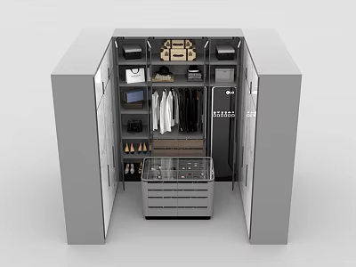 Modern Wardrobe Interior Design With Hanging Clothes Drawers Shoe Rack And Storage Boxes 3d model