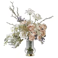 Glass Vase With White Pink Roses And Purple Flowers Decorative Arrangement