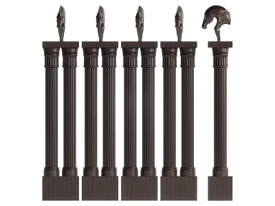 Multiple Tall Classical Fluted Columns With Ancient Statues And Helmet On Top 3d model