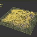 3D Topographic Landscape Model With Green Vegetation And Purple Mountain Ranges