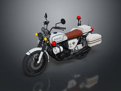 White Police Motorcycle With Red Emergency Lights Brown Leather Seat And White Side Storage Boxes 3d model