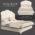 Hooker Furniture Double Bed With Upholstered Headboard Striped Floral Bedspread And Pillows