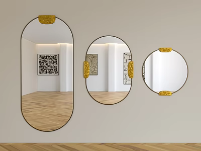 Elegant Oval And Round Mirrors With Golden Decor Accents In Modern Interior Design 3d model