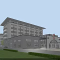 Modern Hospital Building Exterior With Glass Windows Red Cross Logo And Main Entrance