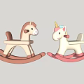 Children's Rocking Toys Pink Traditional And White Unicorn With Colorful Mane On Brown Background