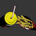 Cartoon Drink Cup With Straw And French Fries Box Featuring Smiling Faces And Eyes