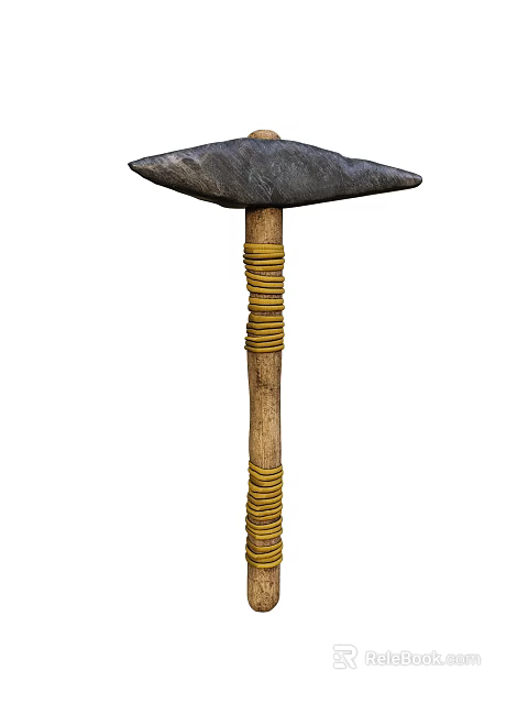 Sturdy Metal Head Hammer With Wooden Handle And Yellow Wraps For Hardware Tools 3d model 