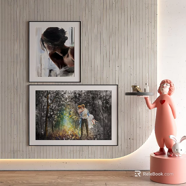 Figure Paintings Decor Modern Interior With Single Portrait And Two People In Forest Light 3d model 