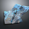 Detailed 3D Mountainous Landscape Model With Textured Terrain And Water Features