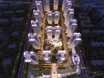 Aerial Planning of Modern Residential Complex With Tall Buildings Central Green Spaces Pool and Trees 3d model