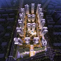 Aerial Planning of Modern Residential Complex With Tall Buildings Central Green Spaces Pool and Trees