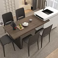 Modern Wooden Dining Table Set With Black Chairs Kitchen Counter Sink And Bright Window View