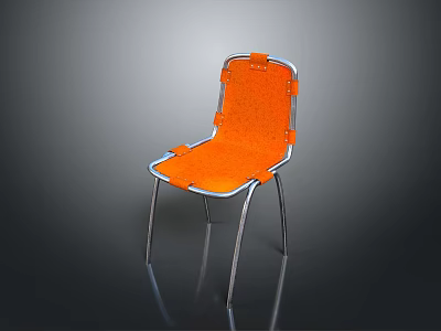 Modern Minimalist Single Chair With Orange Upholstered Seat Backrest And Metal Frame 3d model