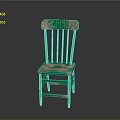 Vintage Green Wooden Chair With Spindle Back And Peeling Paint